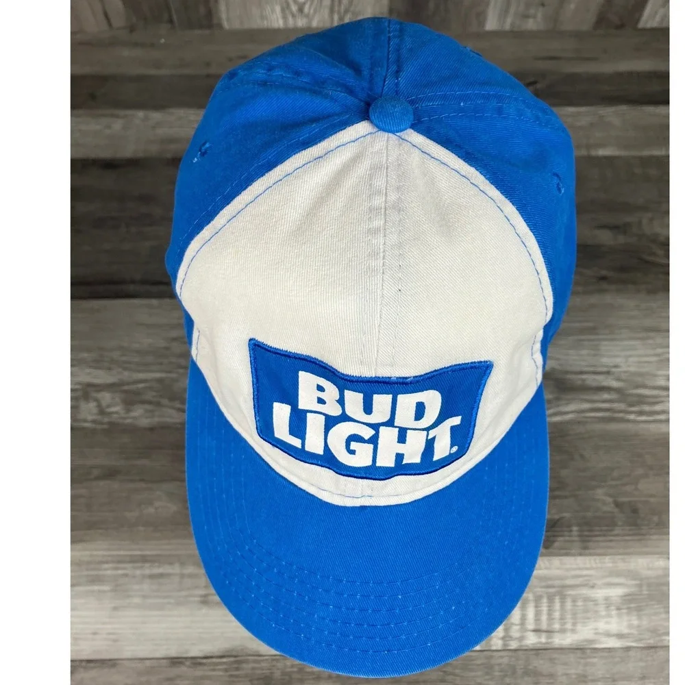 Bud Light Hat Blue White Adjustable Baseball Cap Beer Logo Patch Trucker Style